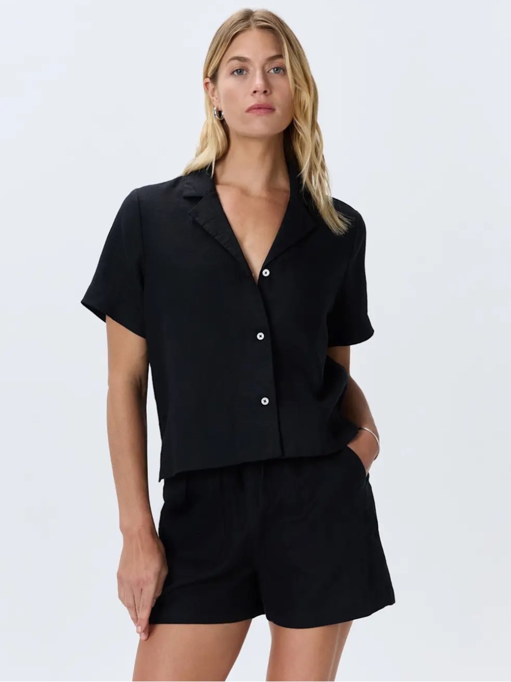 Quince 100% European Linen Short Sleeve Shirt Black Size Small